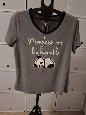 Deesse Lingerie Grey and Black 'Mondays are Unbearable' Pajama Top